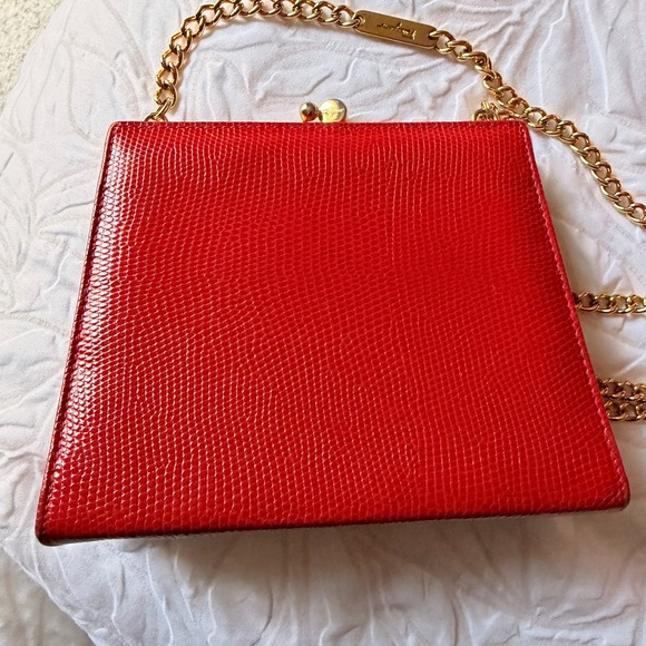 Salvatore Ferragamo Red Textured Clutch with Gold Accent - Picture 6 of 15